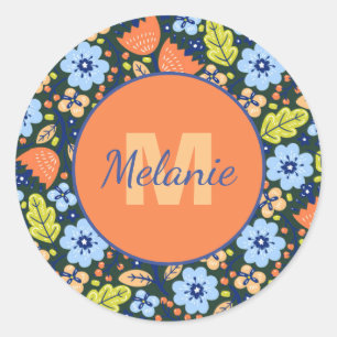 Sticker Rond Motif de fleur personnalisé moderne coloré joli