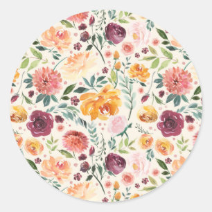 Sticker Rond Motif de fleurs d'automne à l'aquarelle vintage