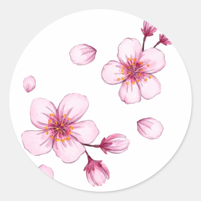Sticker Rond Motif de fleurs de cerisier à l'aquarelle rose (Devant)