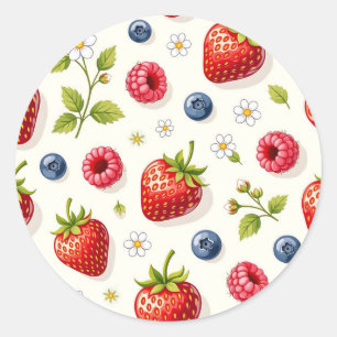 Sticker Rond Motif de fleurs de cerisier avec des fruits frais