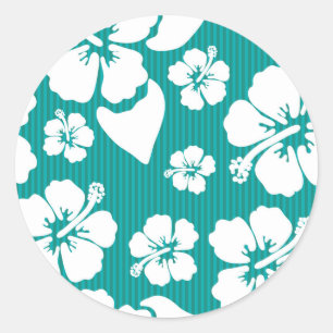Sticker Rond Motif de fleurs d'Hibiscus hawaïen