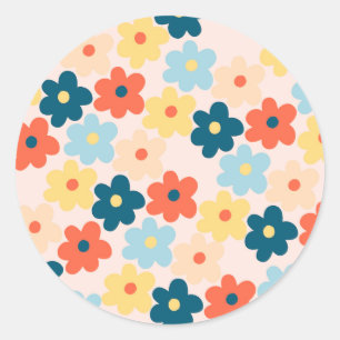 Sticker Rond Motif de fleurs hippie rétro coloré