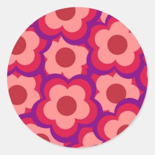 Sticker Rond Motif de fleurs hippie rétro couleur gras