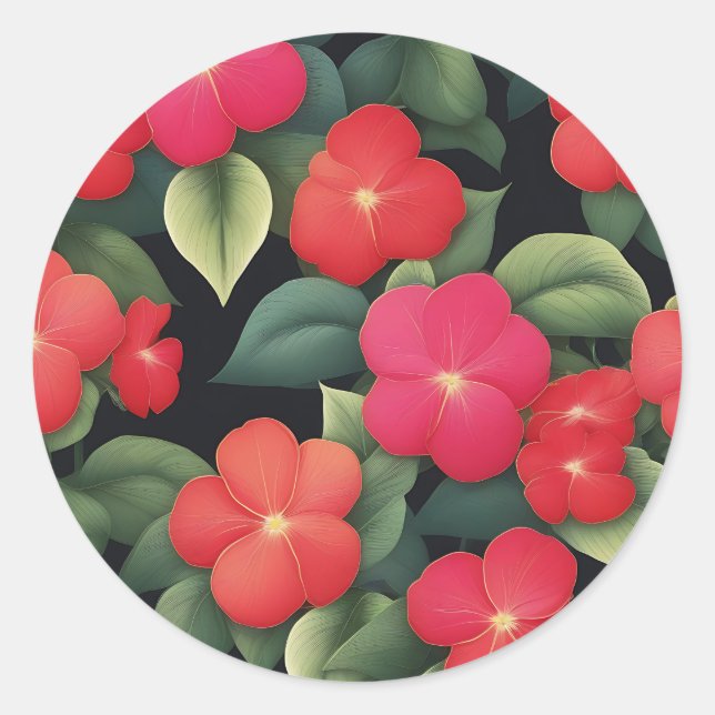 Sticker Rond Motif de fleurs Impatiens vibrantes (Devant)