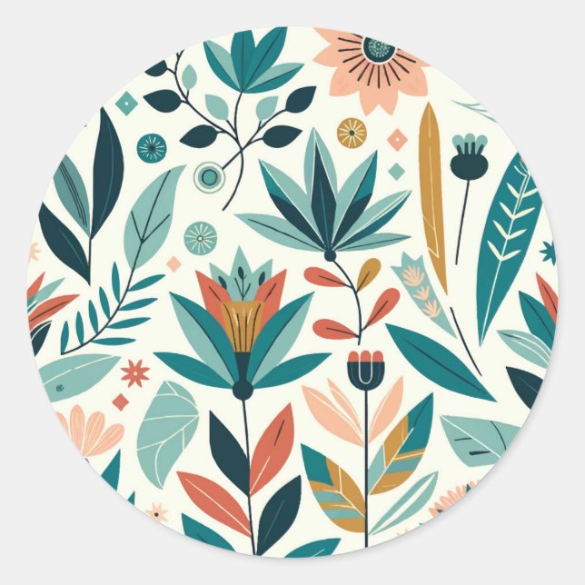 Sticker Rond Motif de fleurs imprimées moderne gras orange vert (Devant)