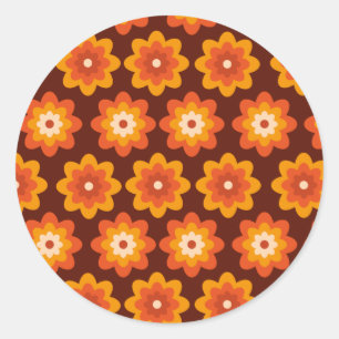 Sticker Rond Motif de fleurs orange bohème hippie rétro groovy