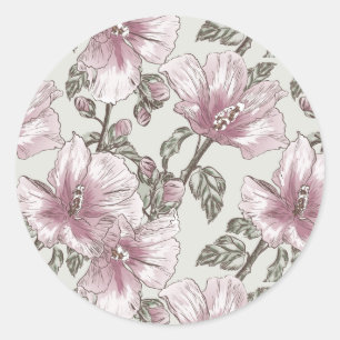 Sticker Rond Motif de fleurs rose amorti de ketmie