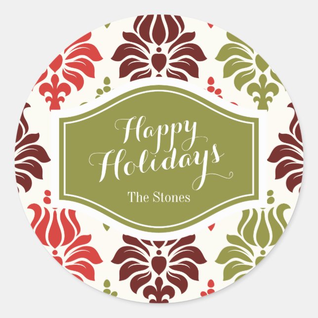 Sticker Rond Motif de flocon de neige de Noël rouge personnalis (Devant)