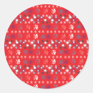 Sticker Rond Motif de flocon de neige moderne Red Christmas