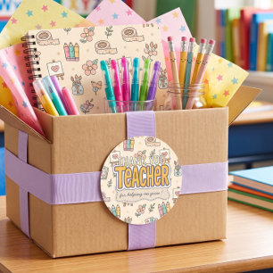 Sticker Rond Motif de fournitures scolaires pour enseignant pas