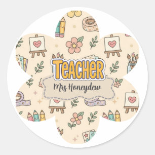Sticker Rond Motif de fournitures scolaires pour enseignant pas