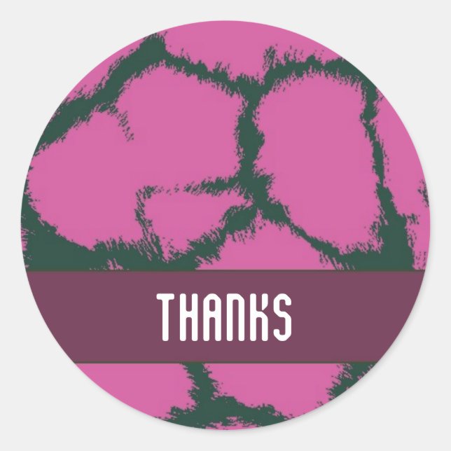 Sticker Rond Motif de fourrure de girafe rose Merci (Devant)