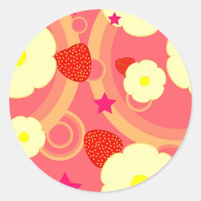 Sticker Rond Motif de fraises 2 (Devant)