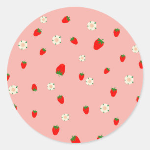 Sticker Rond Motif de fraises et de fleurs