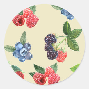 Sticker Rond Motif de framboise d'aquarelle
