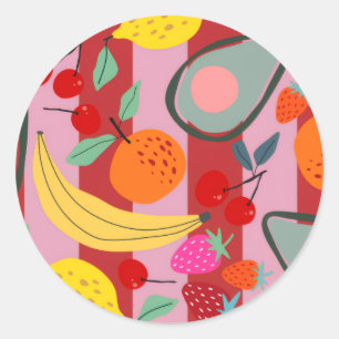 Sticker Rond Motif de fruit à rayures rouges et roses
