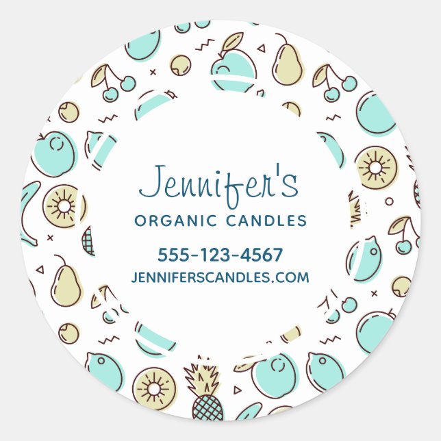 Sticker Rond Motif de fruits mignonés - Tirage de ligne d'été (Devant)