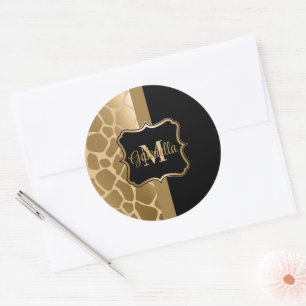 Sticker Rond Motif de girafe noire et dorée