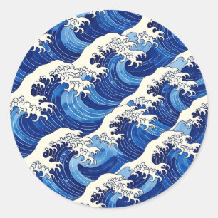 Sticker Rond Motif de grande vague japonaise Océan