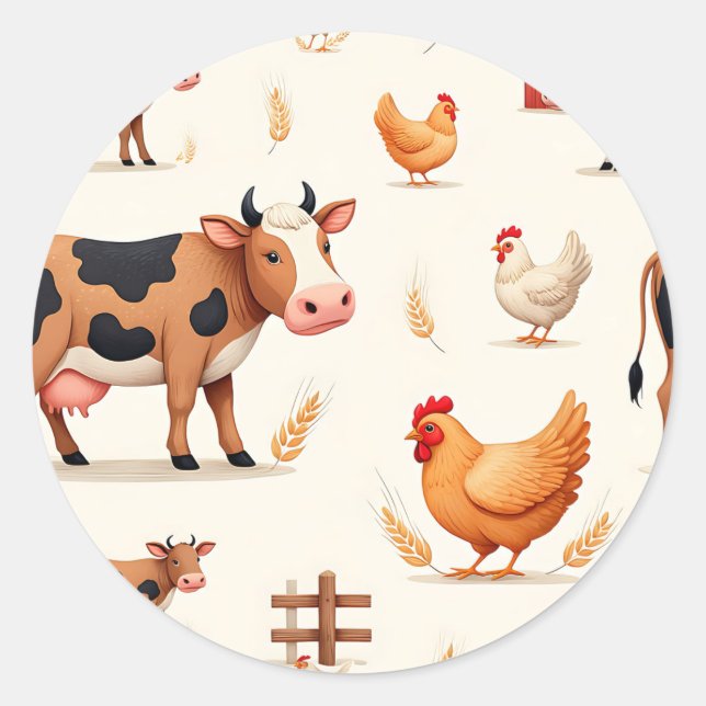 Sticker Rond Motif de grange d'animaux de ferme mignons (Devant)