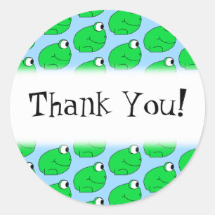 Sticker Rond Motif de grenouille verte. Merci