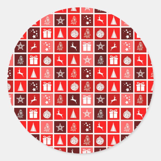 Sticker Rond Motif de grille de Noël rouge moderne minimaliste (Devant)