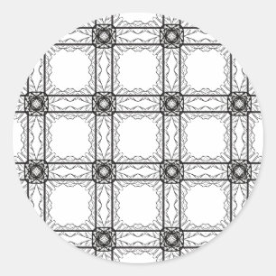 Sticker Rond Motif de grille géométrique blanc noir