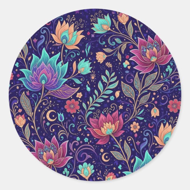 Sticker Rond Motif de jardin céleste enchanté (Devant)