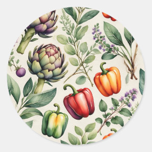 Sticker Rond Motif de jardin potager à l'aquarelle