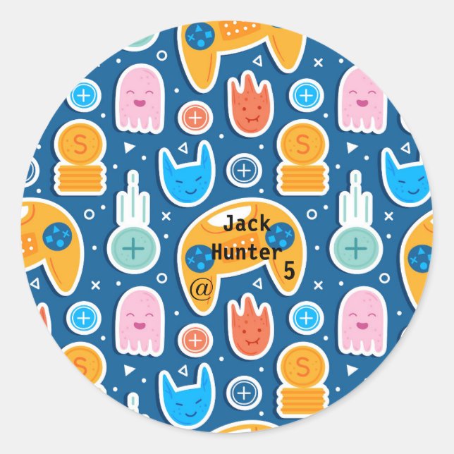 Sticker Rond Motif de jeu vidéo bleu Personnalisé Anniversaire (Devant)