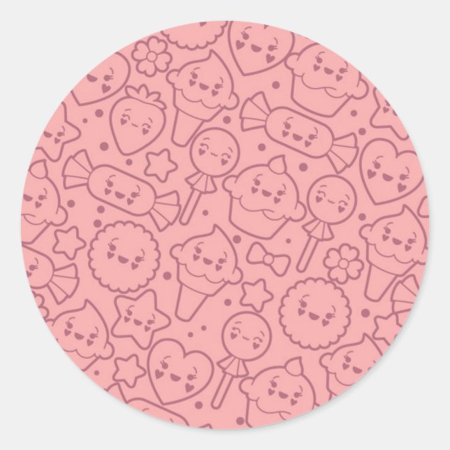 Sticker Rond Motif de Kawaii avec les gâteaux mignons (Devant)