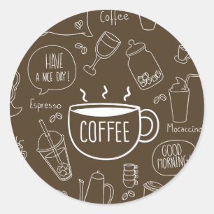 Sticker Rond Motif de la Coupe de Café Retro - Parfait pour Bar