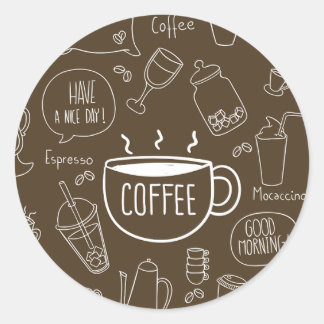 Sticker Rond Motif de la Coupe de Café Retro - Parfait pour Bar