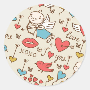 Sticker Rond Motif de la Saint Valentin avec Cupidon