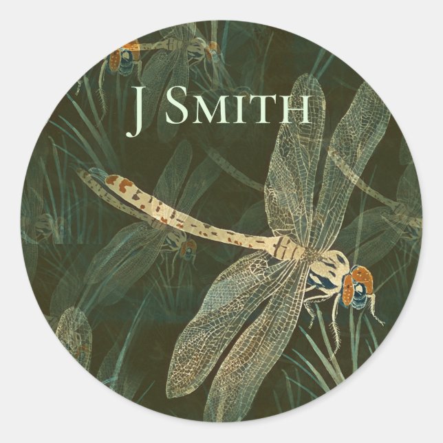 Sticker Rond Motif de libellules majestueux (Devant)