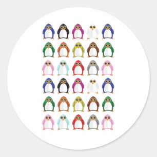 Sticker Rond Motif de manchot coloré Mignon Kawaii Amusant