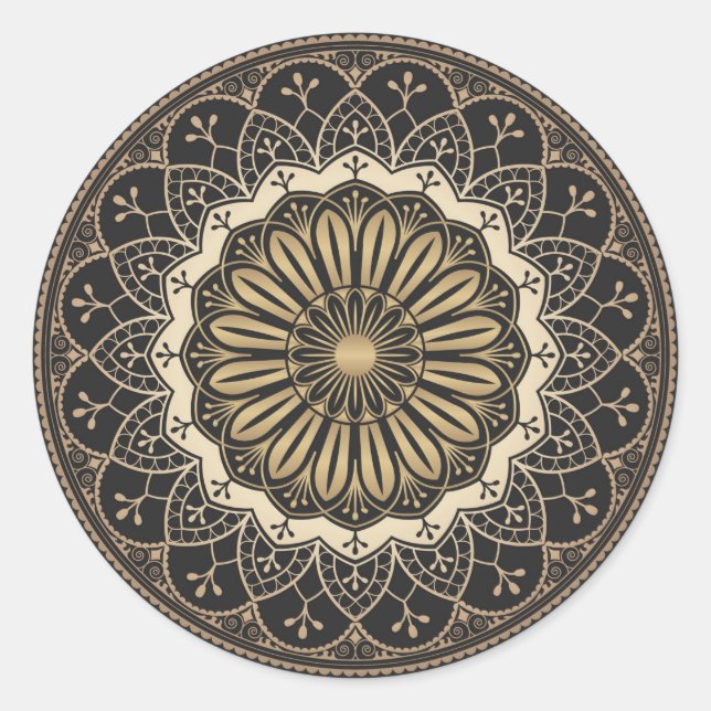 Sticker Rond Motif de mandala arabesque doré (Devant)