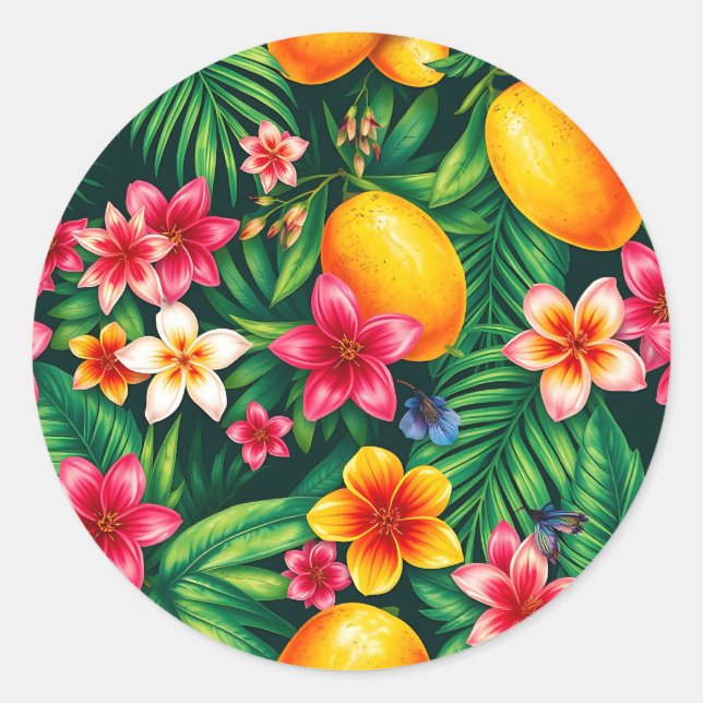 Sticker Rond Motif de Mango Tropical et feuille de palme (Devant)