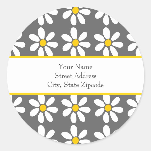 Sticker Rond Motif de marguerite blanc gris jaune (Devant)