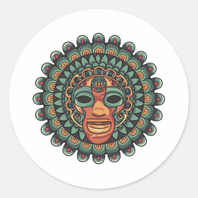 Sticker Rond Motif de masque Aztec (Devant)