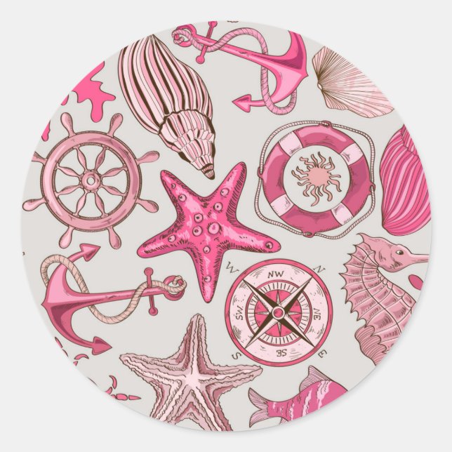 Sticker Rond Motif de mer rose (Devant)