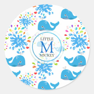 Sticker Rond Motif de monogramme de baleine bleue
