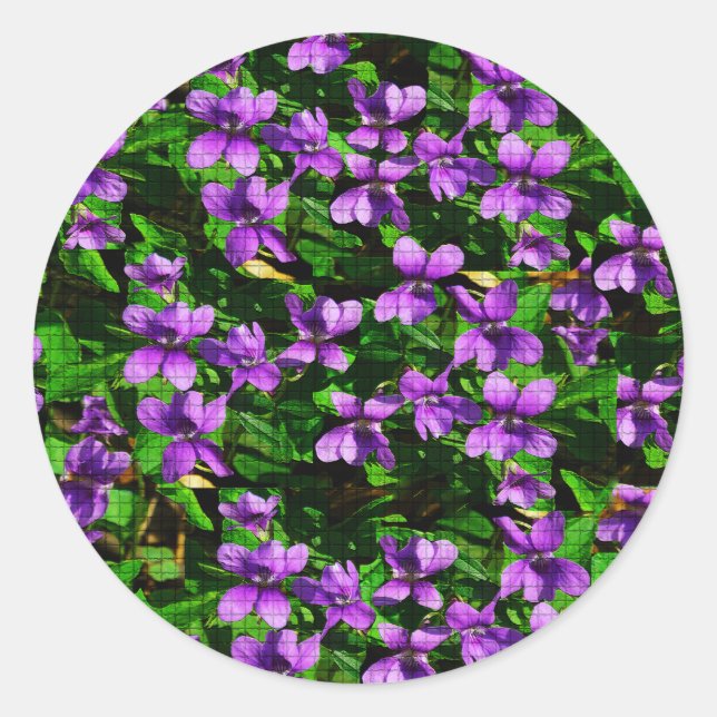 Sticker Rond Motif de mosaïque en bois de violet de fleur WI (Devant)