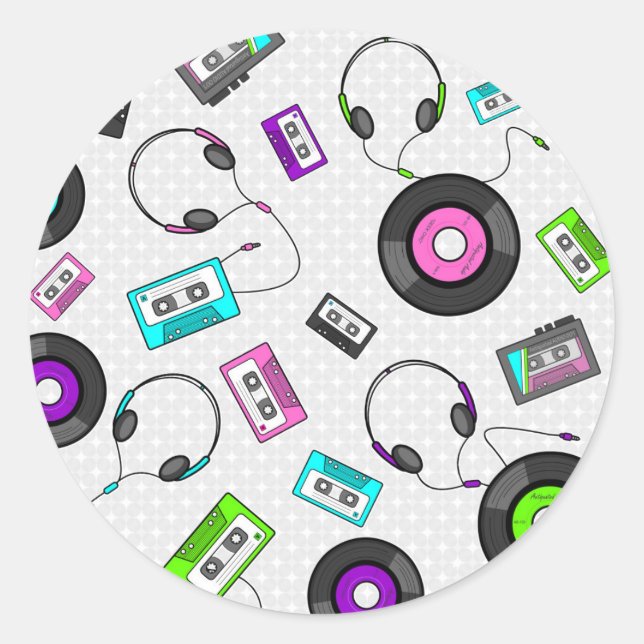 Sticker Rond Motif de musique rétro (Devant)