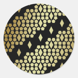 Sticker Rond Motif de nid d'abeille en métal noir et or