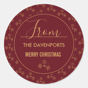 Sticker Rond Motif de Noël des flocons d'or décoratifs