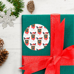 Sticker Rond Motif de Noël étoilé pour chien de race Berger All