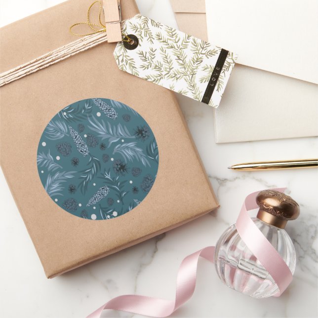 Sticker Rond Motif de Noël, Pine Snow 12 (Cadeaux)