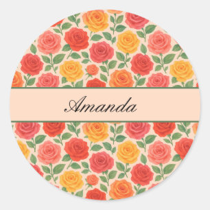 Sticker Rond Motif de nom de Rose multicouleur lumineux