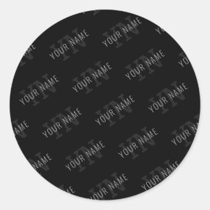 Sticker Rond Motif de nom en monogramme gris très foncé et noir